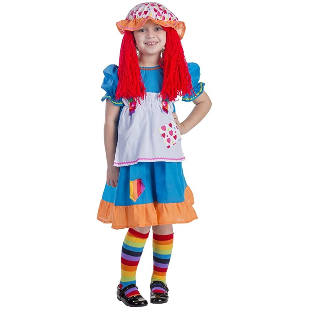 Dress Up America Girl's Girls Kids Rainbow Rag Doll Costume Beautiful Dress Up Set for Role Play