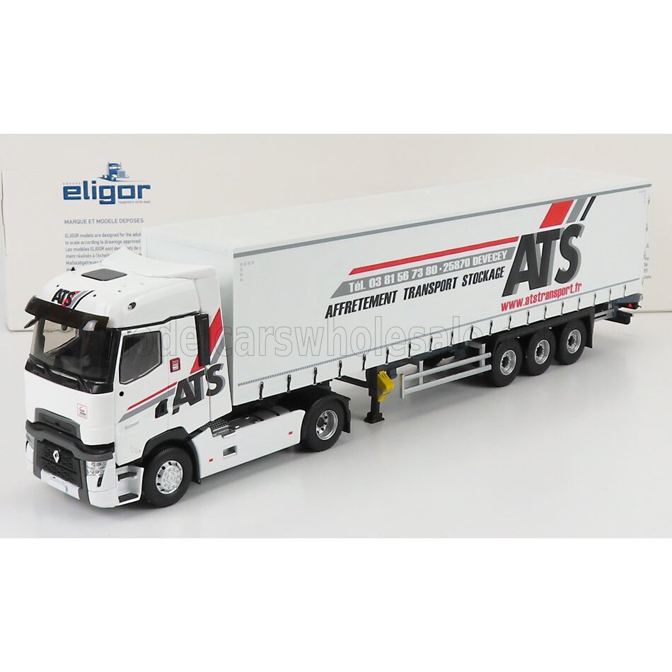 Eligor Renault T-Line Truck Telonato Ats Transports 2020 - Trailer Schmitz White - 1:43
