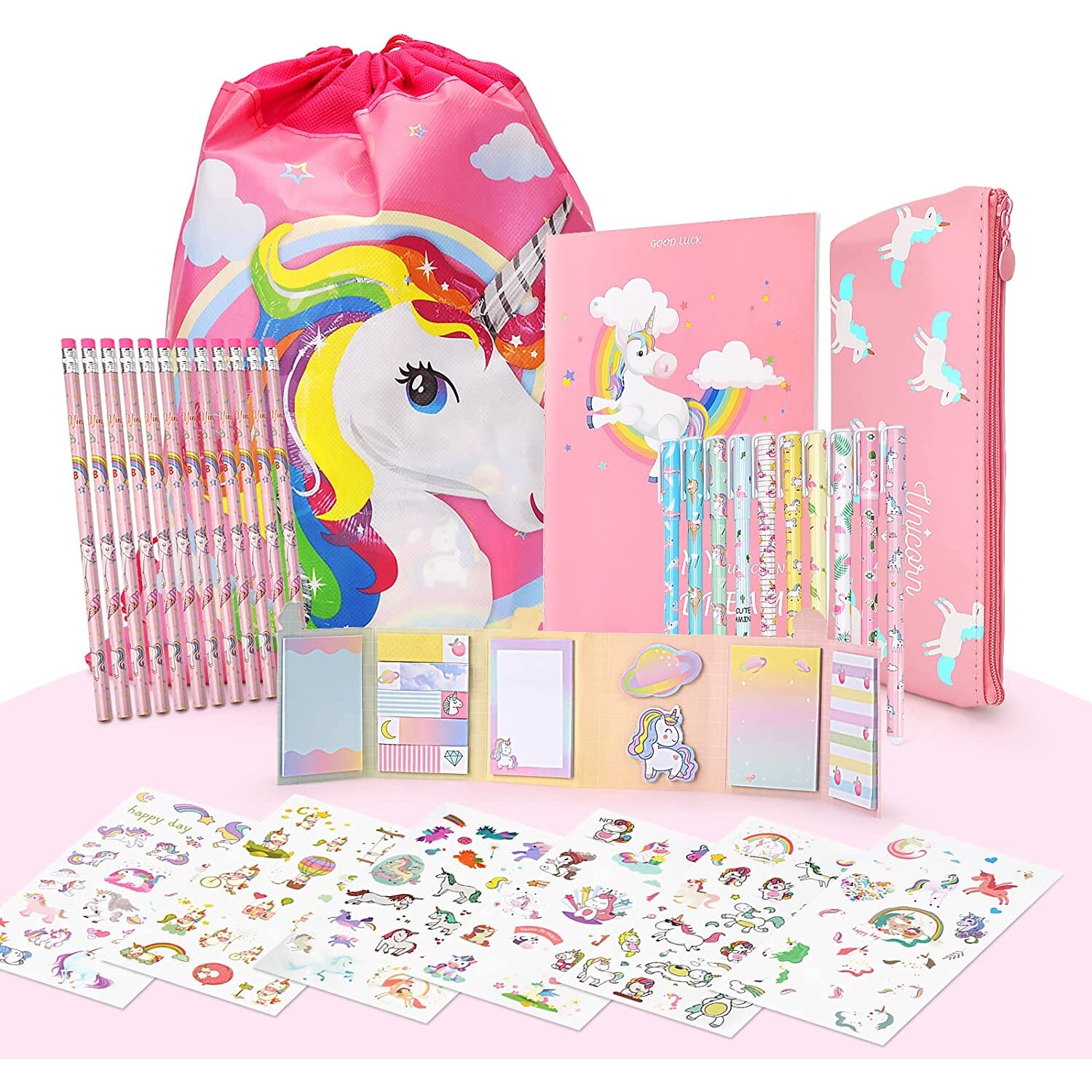 Maomaoyu Cute Unicorn Gift for Girls, Pencil Case with 12 Colorful Unicorn Pencils and Unicorn Aesthetic Stickers, Stationery Sets for Teenage