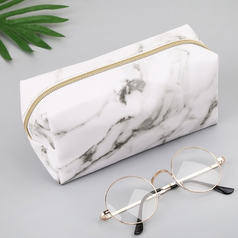 Large Cute Pencil Case Pouch Pen Box Zipper Bags Marble Makeup Storage
