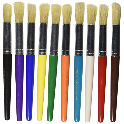 School Smart Stubby Paint Brush Pack - 7 1/2 inch - Set of 10 - Assorted Colors