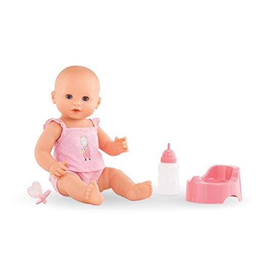 Corolle 9000130250 - Mon Grand Poupon Emma Drink and Wet Bath Baby 36 cm French Doll with Charm and Vanilla Scent