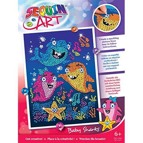 Sequin Art Baby Sharks craft Kit from The Red Range, Multicolor
