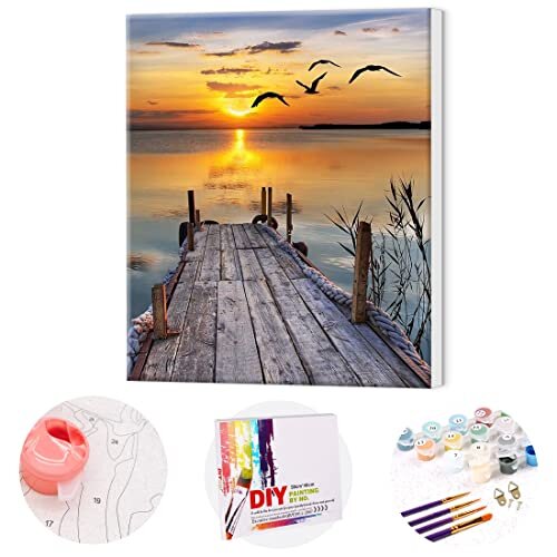 TAHEAT Paint by Numbers Landscape DIY Acrylic Painting Kit for Kids & Adults Beginner - 40cm x 50cm Wooden Bridge Pattern Painting by Numbers wit