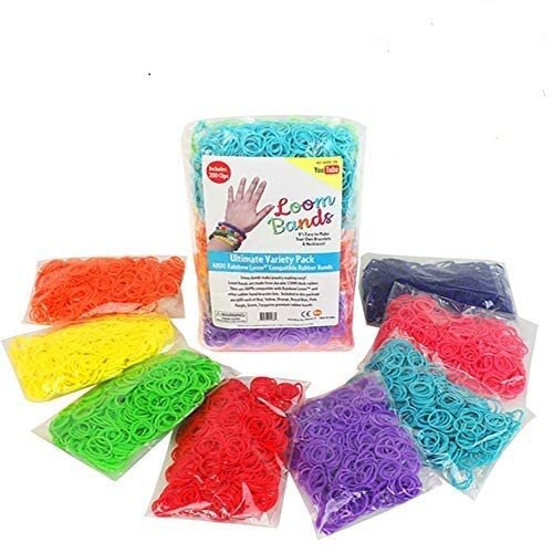 Loom Rubber Bands - 4800 pc Rubber Band Refill Mega Value Pack with Clips (Rainbow Colors - 600 each of 8 Assorted Color) - 100% Compatible with