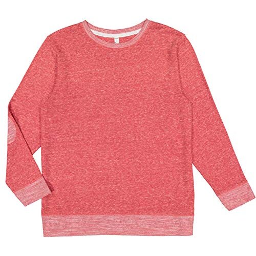 LAT Adult Unisex Harborside Mélange French Terry Crew Neck w/Elbow Patches, Red Melange, 2X