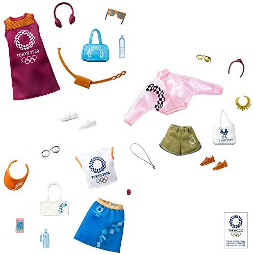 Barbie Storytelling Fashion Pack of Doll Clothes Inspired by The Olympic Games Tokyo 2020: Top, Skirt and 6 Accessories Dolls, Gift for 3 to 8 Year Ol