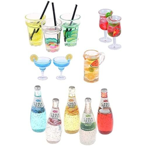 CoscosX 13 Pcs 1:12 Colourful Cocktail Cup Drink Juice Tea Beverage Bottle Jam Jar Toys,Simulation Drink Wine