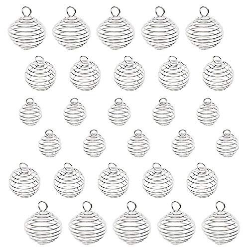 Spiral Bead Cages Pendants, 30pcs Silver Plated Spiral Crystal Stone Holder Cages Pendant for Jewelry Making and Crafting