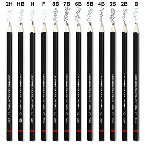 12 Pcs Drawing Pencils 8B, 7B, 6B, 5B, 4B, 3B, 2B, B, HB, F, H, 2H, Sketching Pencils with Graphite Lead
