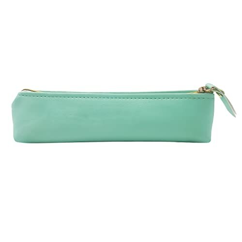 ALLY-MAGIC Leather Pencil Case Coloured Slim Pencil Case with Metallic Zipper Holder Organizer Storage for Student Office College Y4-JYBD (Green)
