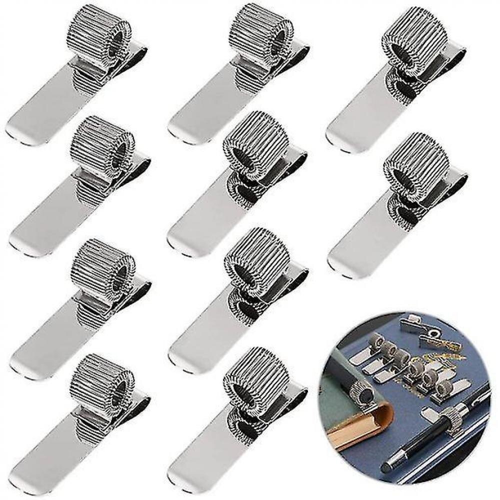 Lbq-stainless Pen Holder Clip For Notebook And Clipboard With Spring 5 Top 5 Side Fit,10 Pack (silver)