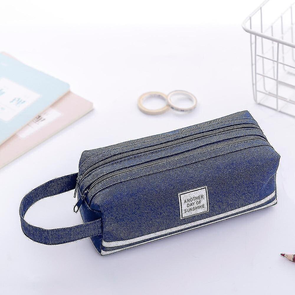 (navy Blue)pencil Case School Office Suppliers Canvas Large Capacity