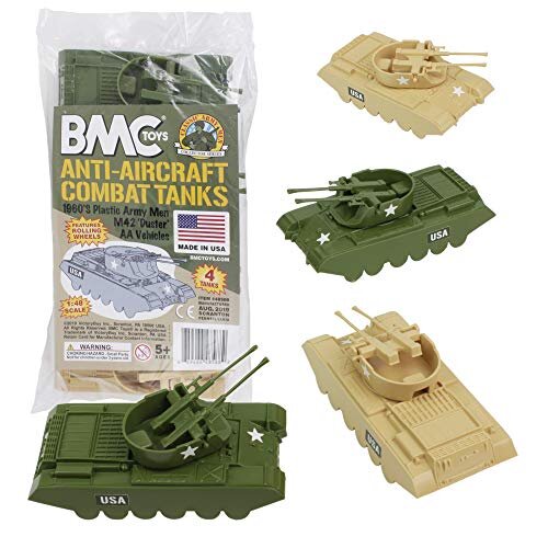 BMC Classic Payton Anti-Aircraft Tanks - 4pc Tan Green Plastic Army Men Vehicles