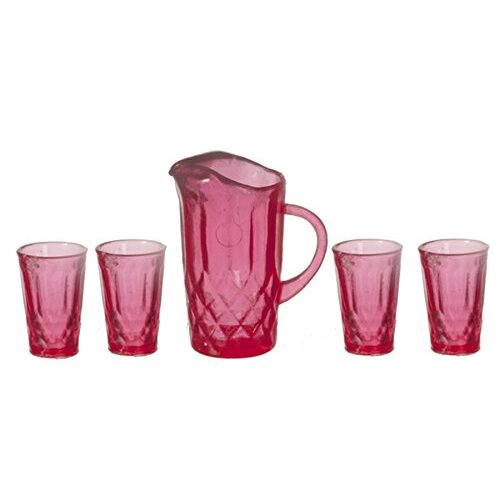 Dollhouse Miniature 1:12 Scale Pitcher with 4 Glasses Kit, Cranberry CHR092C