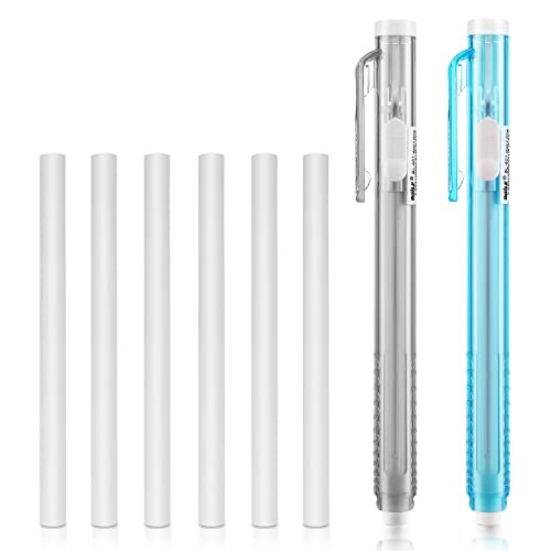 TIESOME Pen-Style Erasers, 2 Pcs Retractable Mechanical Eraser Pens with 6 Pcs Replacement Eraser Refills, Retractable Eraser Mechanical Era