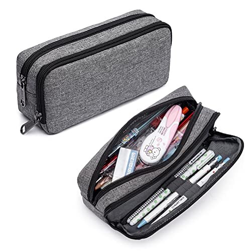 Della Gao Pencil Case for Girls Aesthetic Pencil Case for Women Adults with Compartments Simple Plain Pencil Case for School Boys - Gray