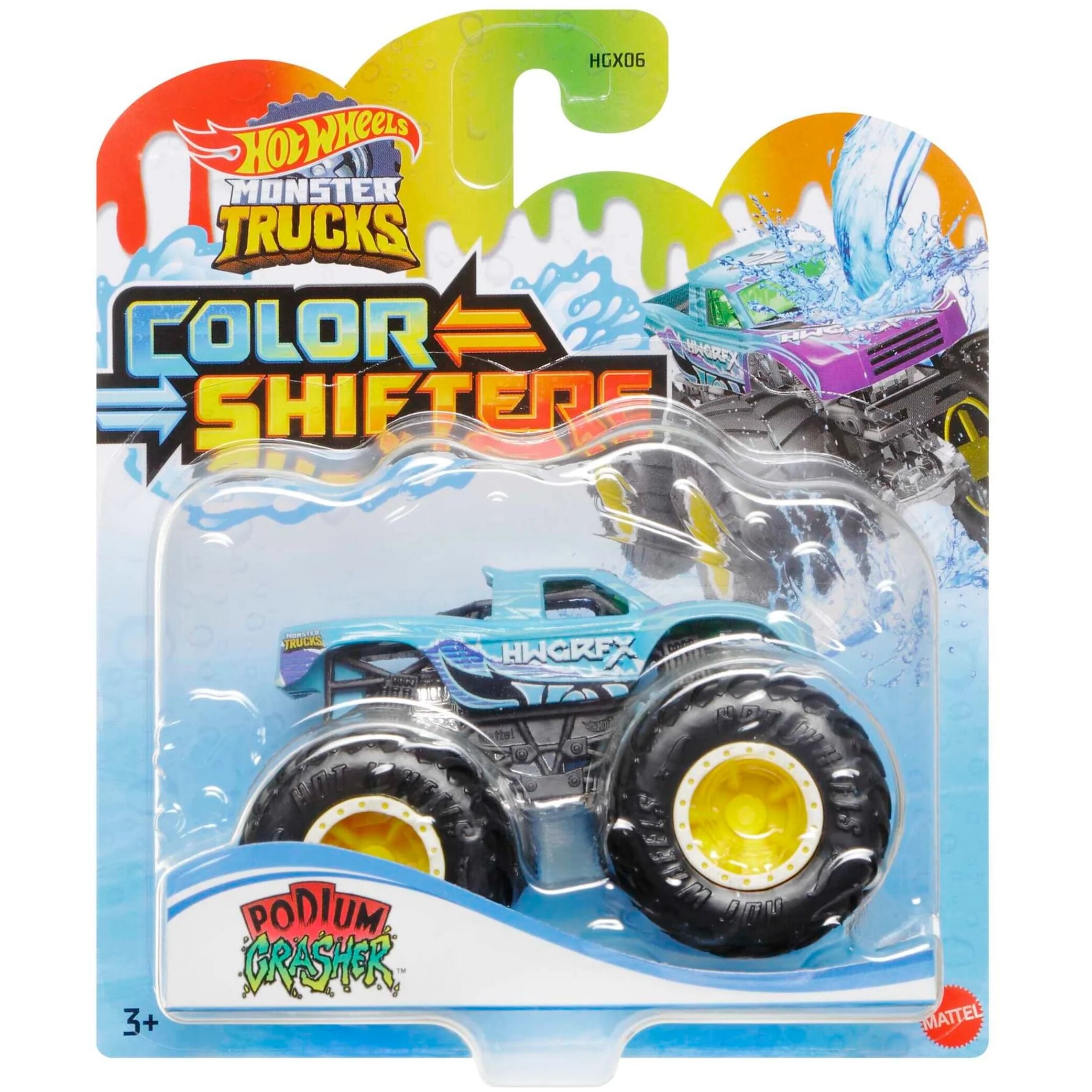Mattel Hot Wheels Monster Trucks Colour Shifter Podium Crasher Toys