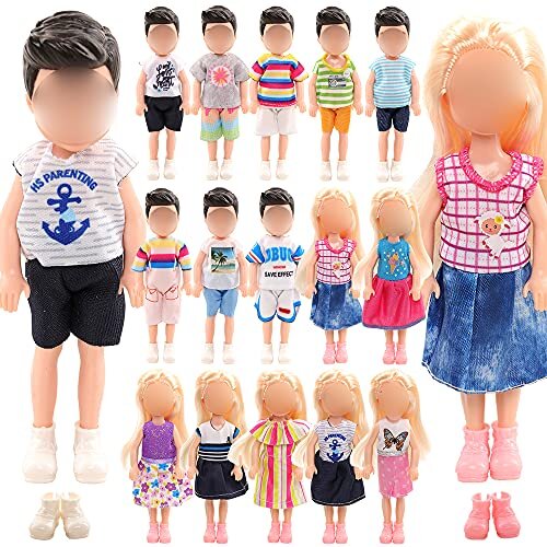 12 Fashion Clothes Outfits for 6 Inch Dolls 5 Dresses 2 Shoes for Girl Dolls 5 Clothes for Boy Dolls