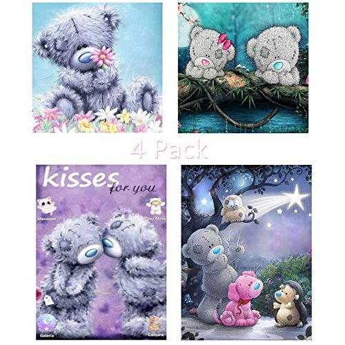 4 Pack 5D Diamond Painting Kits Cartoon Bear 5D Diamond Painting Cross Stitch Kit Kissing Patch Bear Round Full Drill Crystal Embroidery Pictures Home
