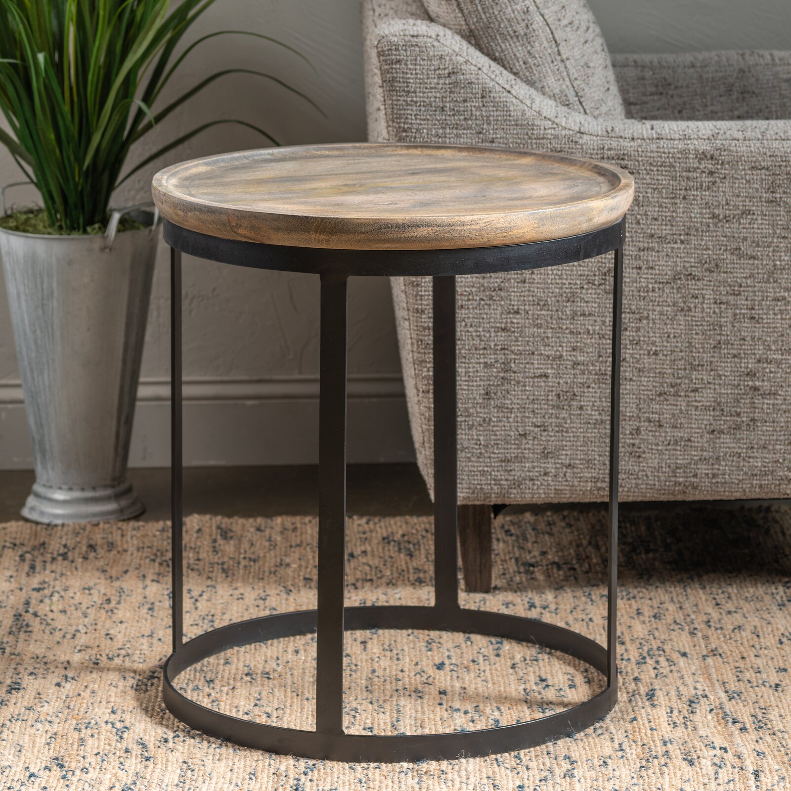 17 Stories Holcomb 24'' Tall Solid Wood Tray Top Drum End Table 17 Stories Holcomb 24'' Tall Solid Wood Tray Top Drum End Table