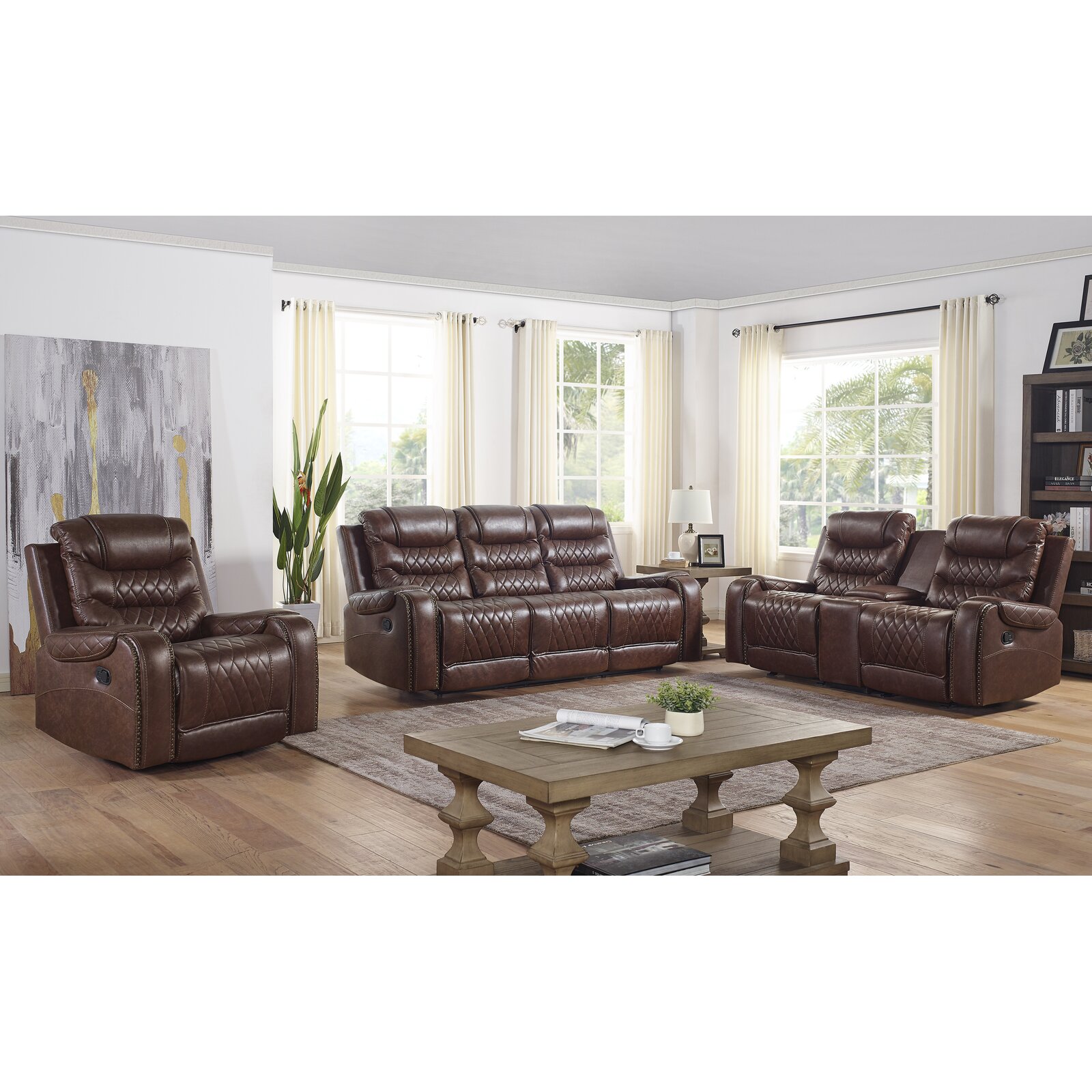 Red Barrel Studio Ardelle 3 - Piece Vegan Leather Reclining Living Room Set Red Barrel Studio Ardelle 3 - Piece Vegan Leather Reclining Living Room Set