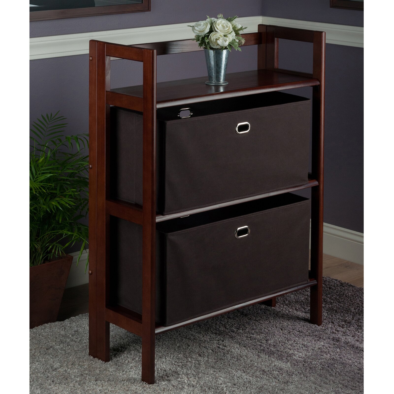 Ebern Designs Arlowe 38.54'' H x 27.8'' W Solid Wood Etagere Bookcase with Bins