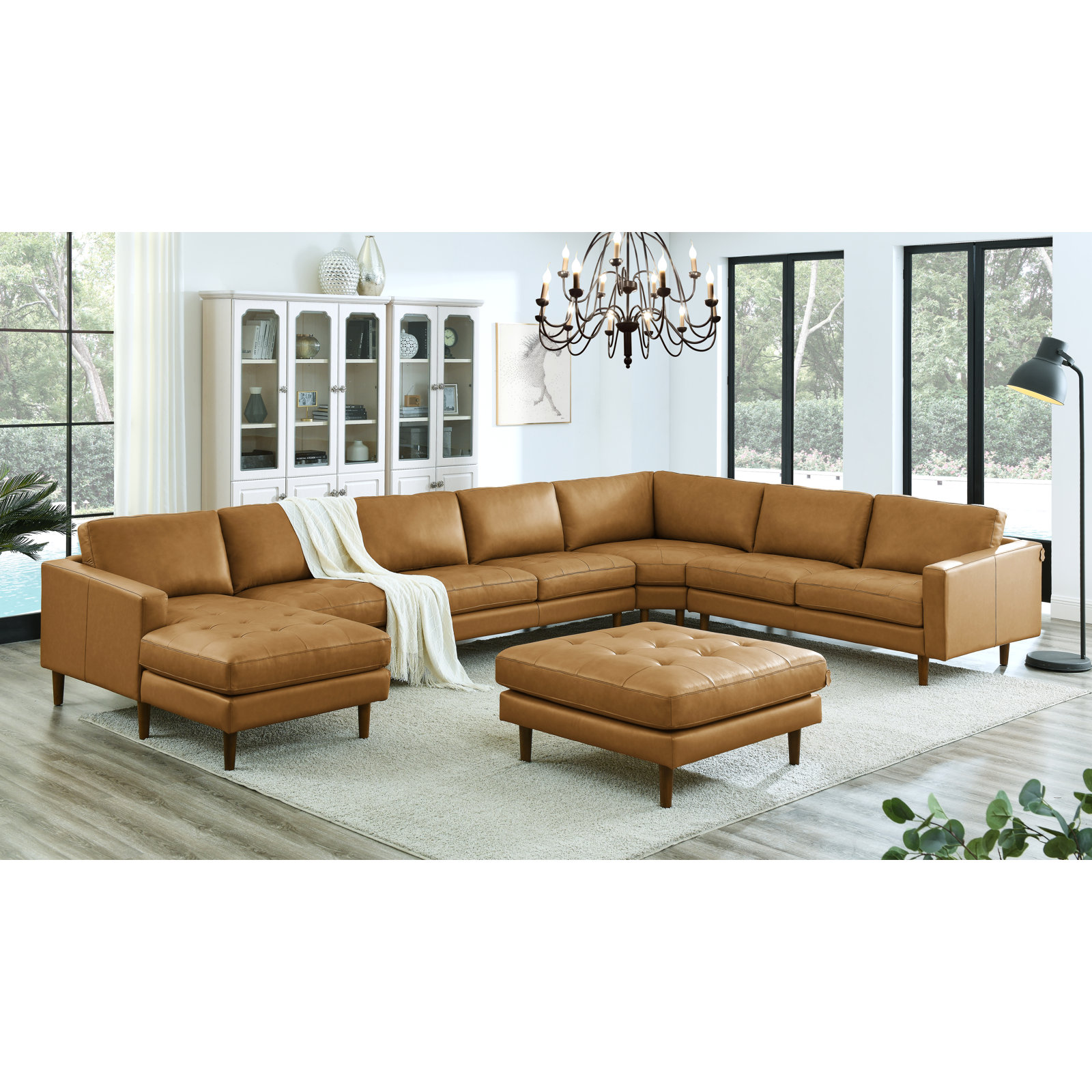 Wade Logan Allysson 174" Wide Leather Match Right Hand Facing Modular Corner Sectional with Ottoman & Reviews