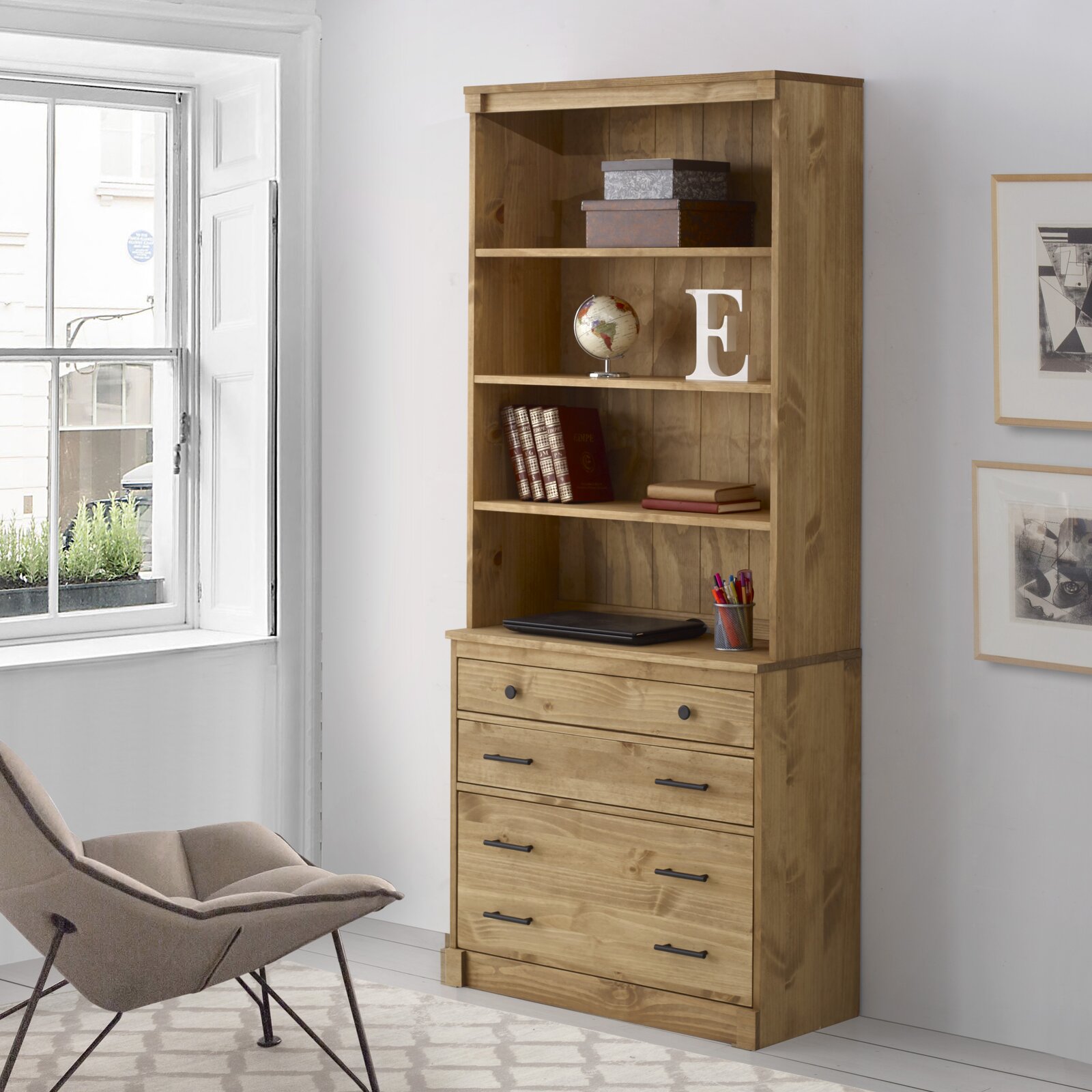 Linon 79.5'' H x 34'' W Solid Wood Standard Bookcase & Reviews Linon 79.5'' H x 34'' W Solid Wood Standard Bookcase & Reviews