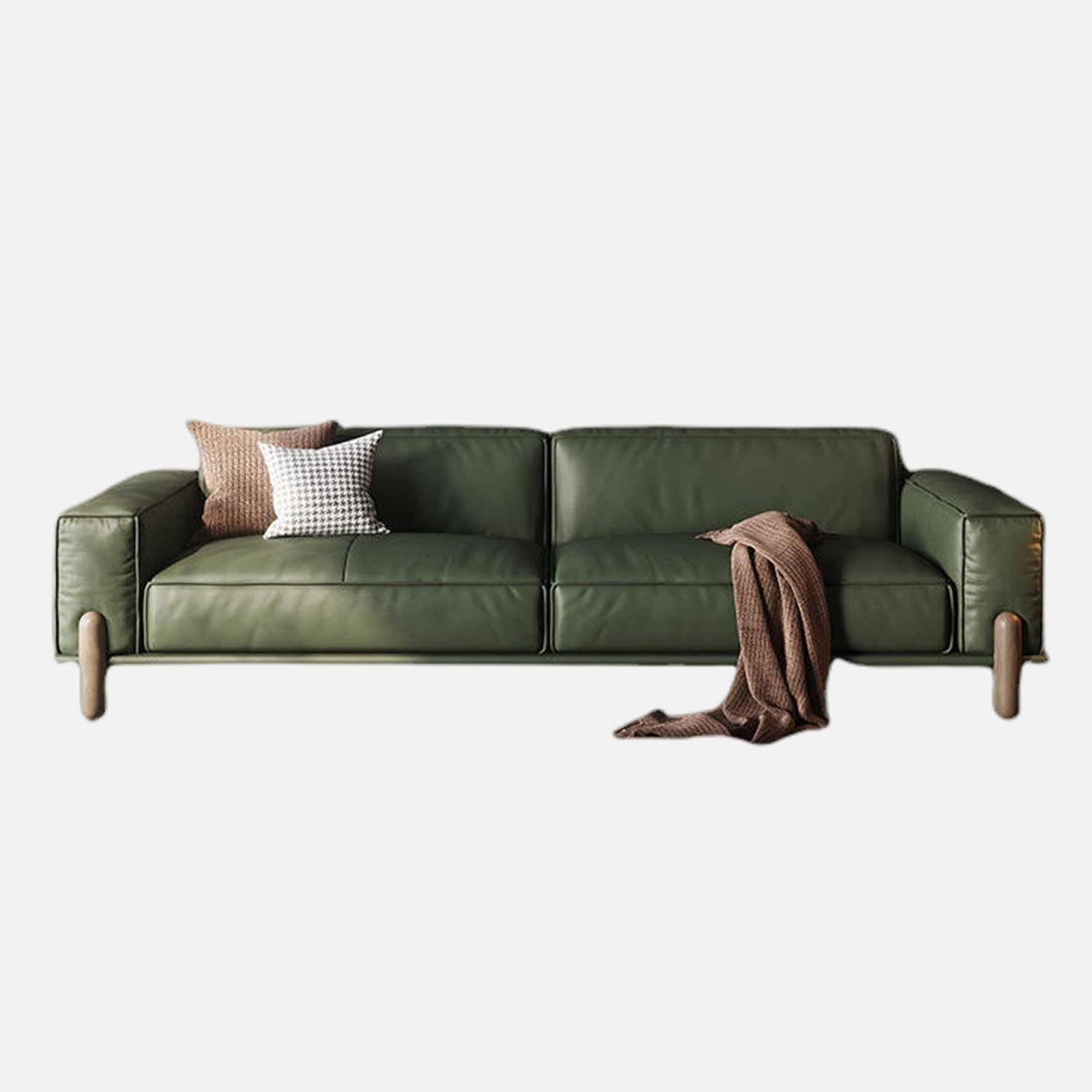 Latitude Run Hiraku 78.74" Cowhide Genuine Leather Couch Green Living Room Loveseat