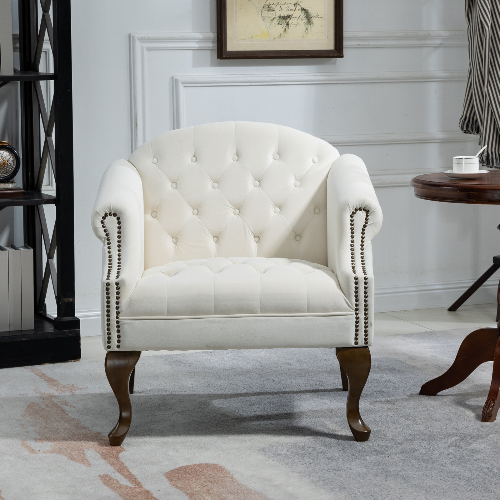 Canora Grey Club Chair Tufted Throne Chair Mid Century Accent Wingback Chair Padded Seating Wood Legs Home Club Bedroom Living Room, Gray Canora Grey Club Chair Tufted Throne Chair Mid Century Accent Wingback Chair Padded Seating Wood Legs Home Club Bedroom Living Room, Gray